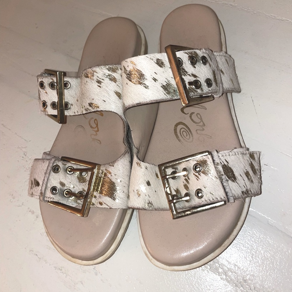 Naughty Monkey Metallic Cow Hide 2 Strap Sandals